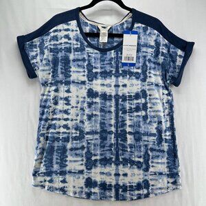 Lucky Brand Pajama Top Womens Sz L Tie Dye Round Neck Cuff Dolman Sleeve Blue